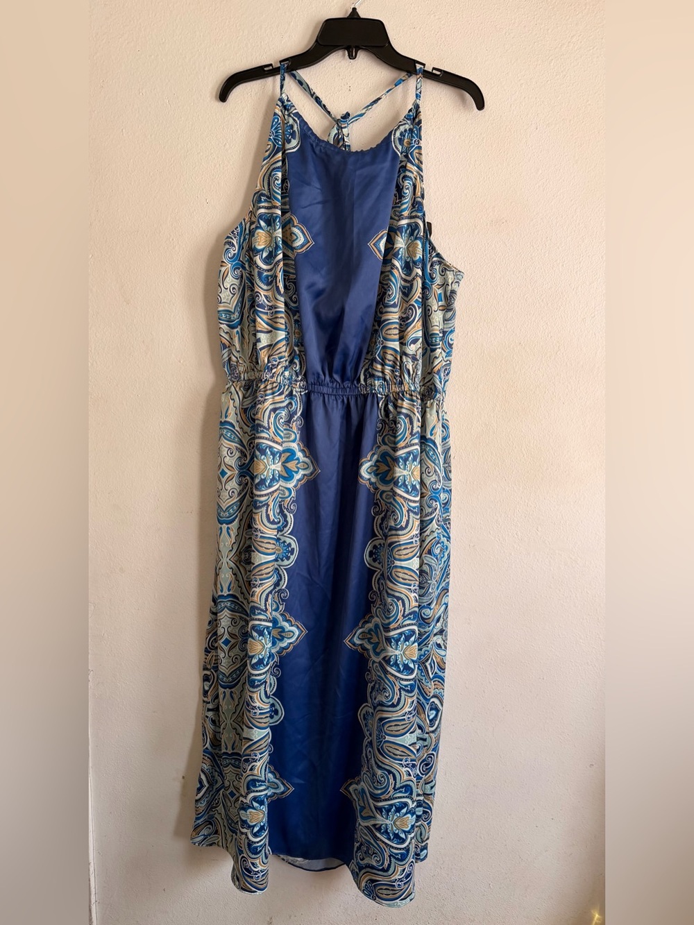 Lane Bryant Blue Paisley Maxi Dress with Navy Center Panel
